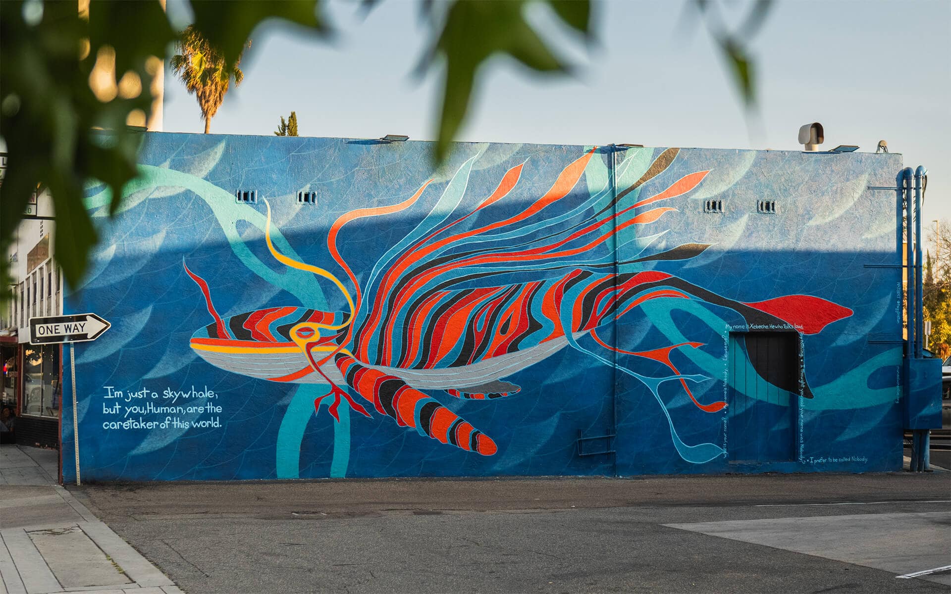 Website Design &Amp; Dev, Brands, Cause Marketing And Public Art 10 Xebeche (aka, "sky whale mural") | escondido, ca | 2022 grant from escondido public art commission “i’m just a sky whale, but you human, are the caretaker of this world. ” the messaging in this mural is intended to bring to light our individual responsibility as caretakers of the world we all live in. 1,000 sf mural, acrylic on stucco on historic building in the heart of downtown escondido